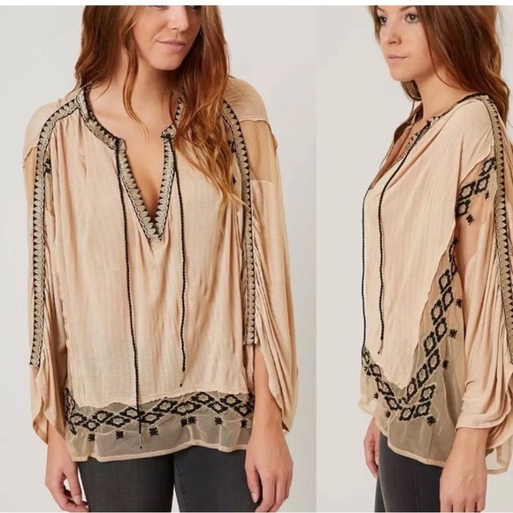 Free People Eden Beige Long Sleeve Top M - Picture 1 of 4